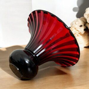 Vintag Ruby Red Heavy Glass with a Ribbed Pattern Candle Holders Size 3 1/2 in